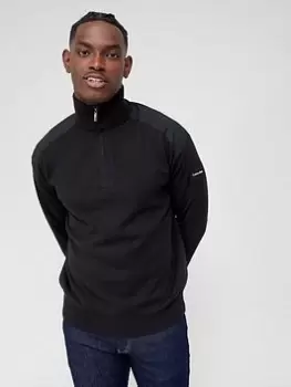 Image of Calvin Klein Mix Media Quarter Zip Knit - Black, Size XL, Men
