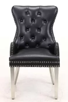 image of A Pair (x2) Leather Aire Studs Dining Chairs with Chrome Legs