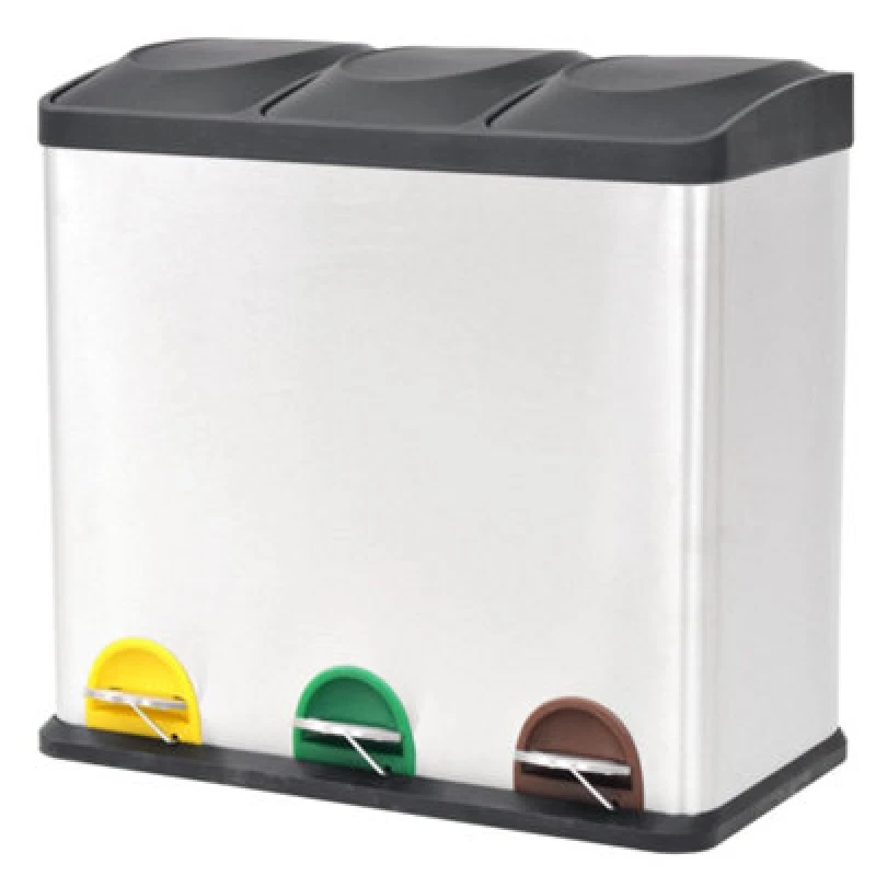 Image of Vidaxl Recycling Pedal Bin Garbage Trash Bin Stainless Steel 54 L