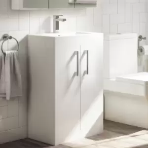 Image of 600mm White Freestanding Vanity Unit with Basin and Chrome Handles - Ashford