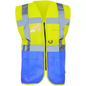 Image of Yoko Hi-Vis Premium Executive/Manager Waistcoat / Jacket (XL) (Hi Vis Yellow/Royal Blue) - Hi Vis Yellow/Royal Blue