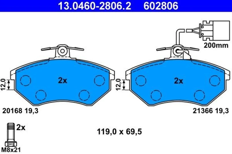 Image of ATE 13.0460-2806.2 Brake pad set incl. wear warning contact, with brake caliper screws Brake Pad Set,disc brake (402)