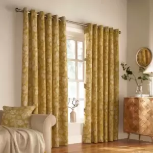 Image of Furn. Irwin Woodland Ringtop Eyelet Curtains (Pair) Polycotton Mustard (117X183Cm)