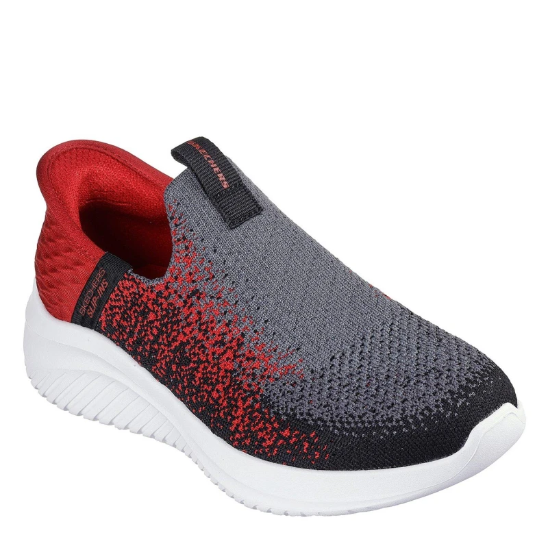 Image of Skechers Slip-Ins Stretch Knit Sneaker W Air Slip On Trainers Unisex Kids Charcoal/Red unisex C10 (27.5)