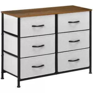 Image of HOMCOM Chest of Drawers, Fabric Storage Drawers, Industrial Bedroom Dresser w/6 Fabric Drawers, Steel Frame, Wooden Top for Nursery, Living Room Grey