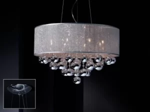 image of Andreda 8 Light Dimmable Crystal Ceiling Cylindrical Mesh Pendant with Remote Control Polished chrome, G9