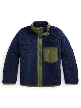 image of Ralph Lauren Boys Denim Collection Zip Front Fleece Jacket - Navy, Size Age: 14-16 Years=L