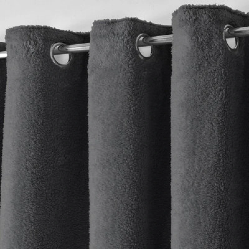 Image of Velosso Teddy Fleece Lined Thermal Curtains - Ring Top, Energy-Saving, Warm And Cosy Fleece Curtains - Machine Wash Cold - Charcoal