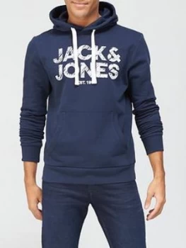 Image of Jack & Jones Chest Logo Hoodie - Navy