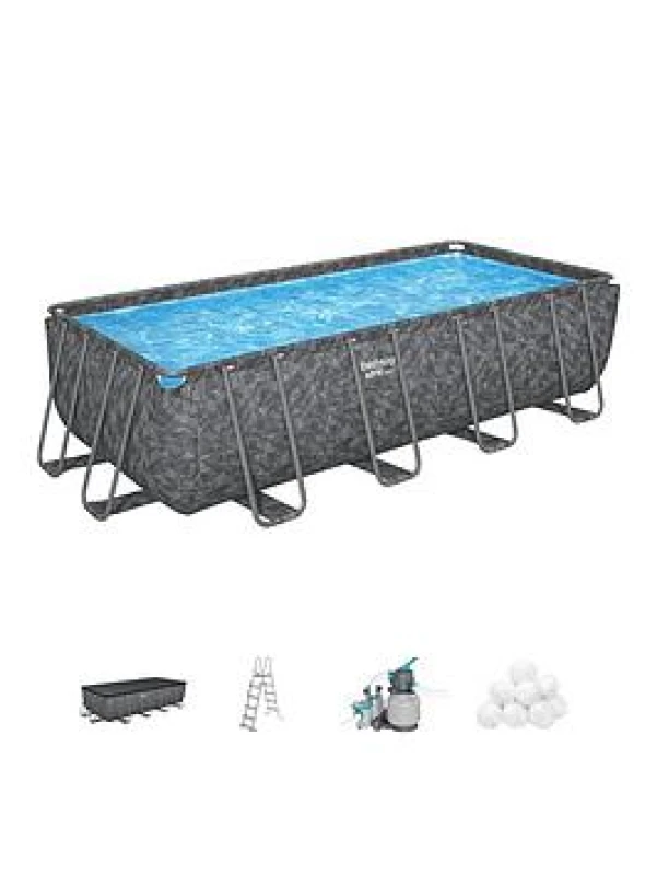 Image of Bestway 18' x 9' x 52" APX 365 Rectangular Pool Set, Grey BW561KAGB