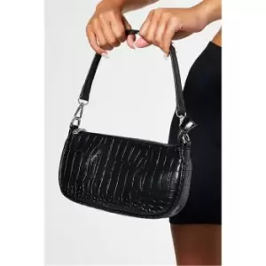 image of I Saw It First Black Croc Shoulder Bag - Black