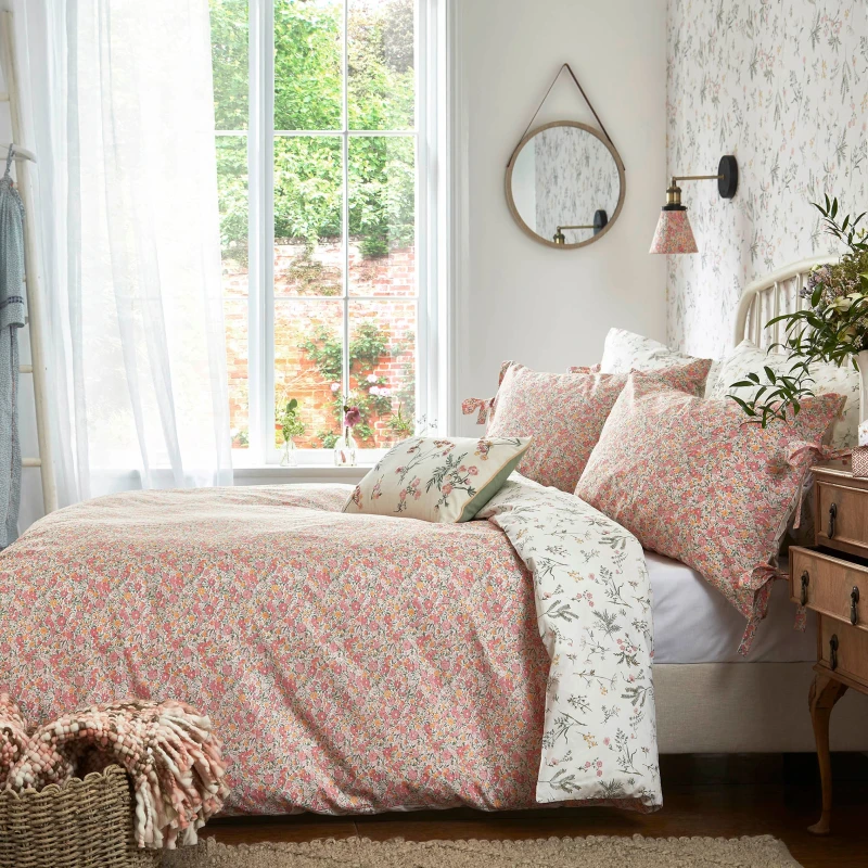 Image of Laura Ashley Loveston Duvet Cover Bedding Set Coral Pink
