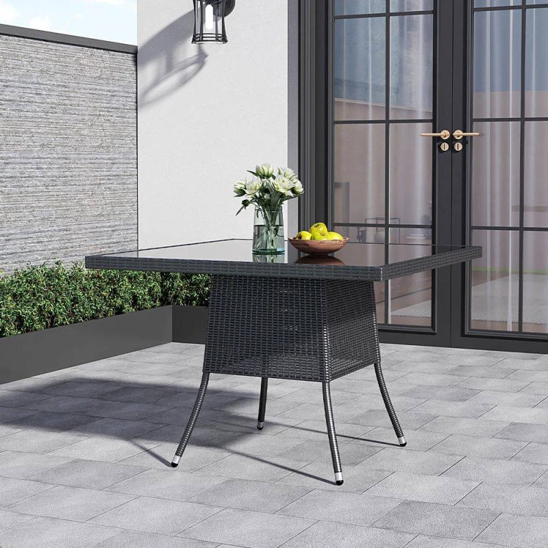 Image of Breeins 105cm Square Rattan Garden Table with Parasol Hole - Black L