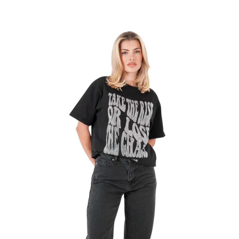 Image of Sixth June Womens rhinestone text t-shirt Sixth June Noir Female S
