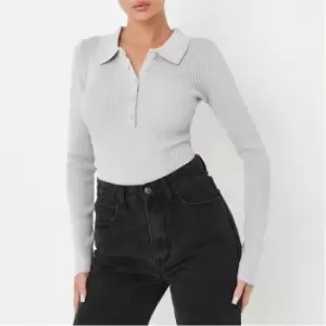 Image of Missguided Rib Basic Knit Polo Bodysuit - Grey