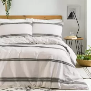 image of The Linen Yard Osman Single Duvet Cover Set Cotton Ecru / Grey