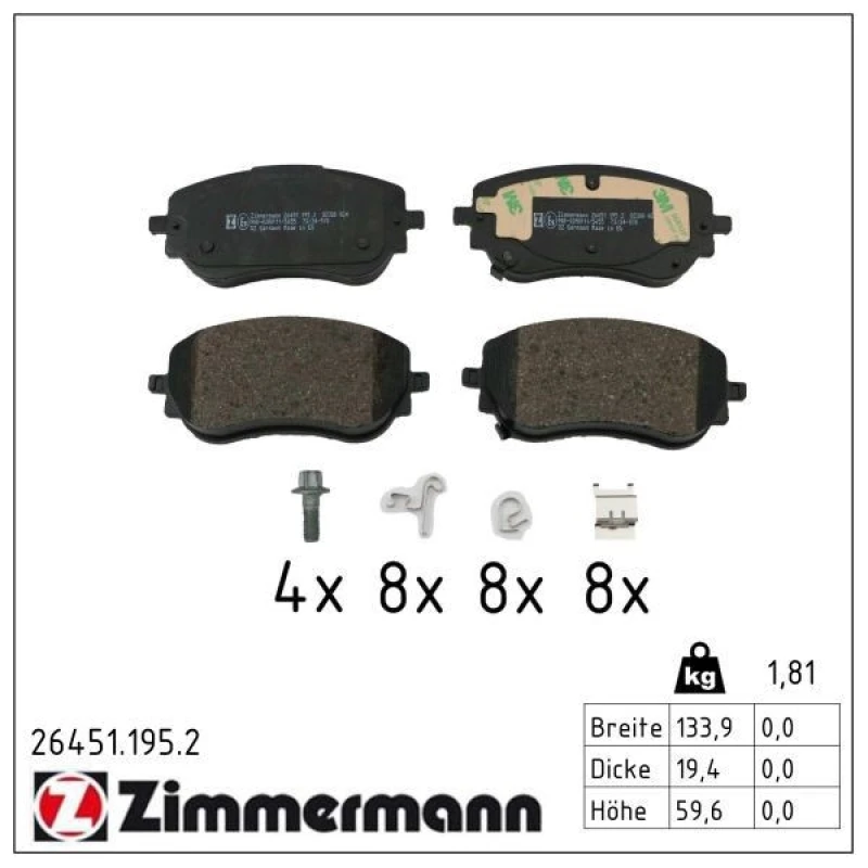 Image of ZIMMERMANN Brake pad set ZIMMERMANN 26451.195.2