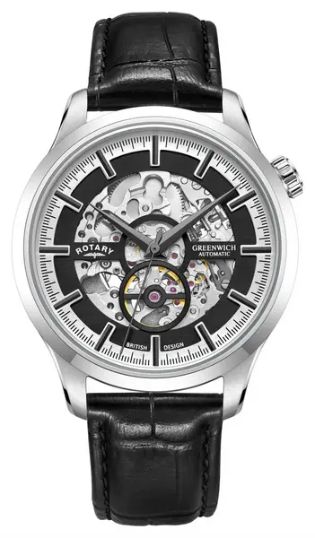 image of Rotary GS02945/87 Greenwich Black Skeleton Dial Black Watch