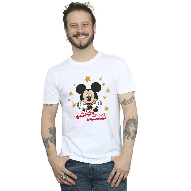 Image of Disney Men Mickey Mouse Stars T-Shirt in White Size: large White L Male 5063153652637