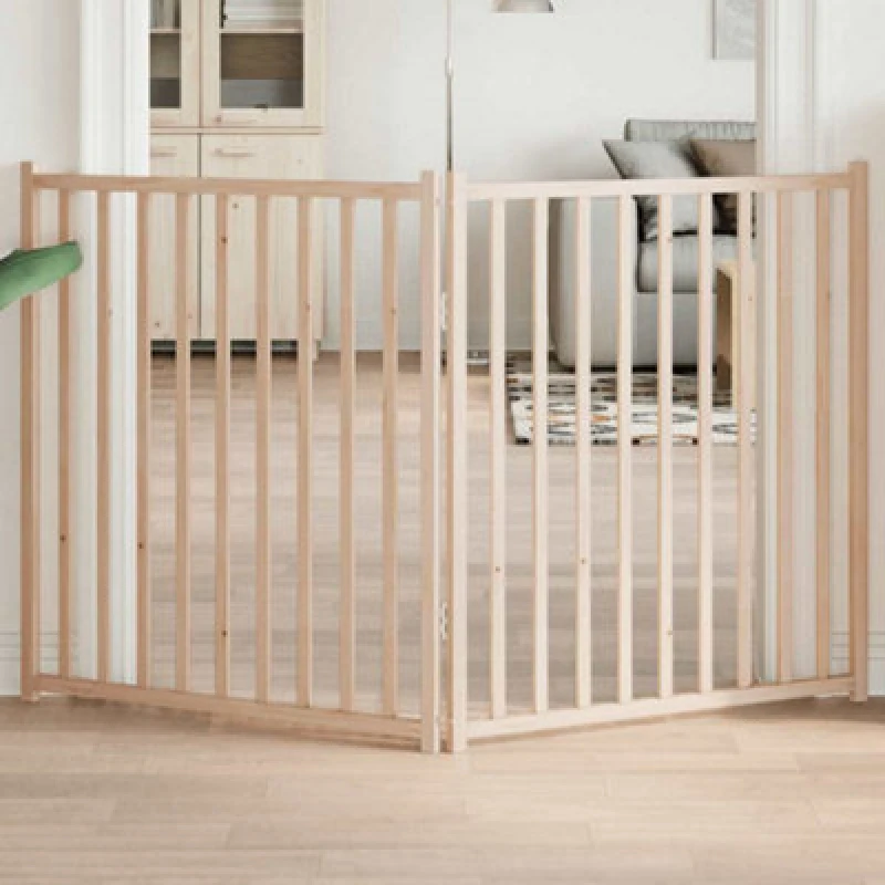 Image of vidaXL Dog Gate Foldable 2 Panels 160cm Solid Wood Fir, Brown 352274
