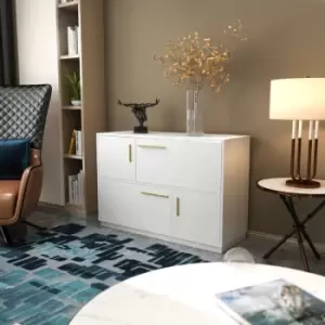 Image of Decorotika - Mares Sideboard Floor Standing 4 Cabinets Storage For Living Room And Bedroom White - White