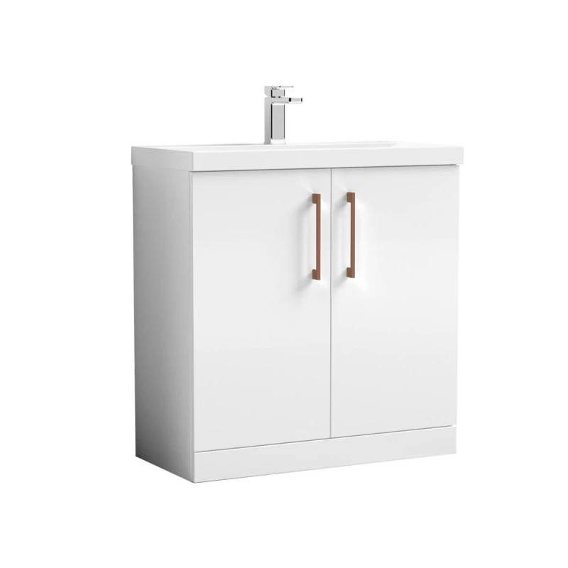 Image of Balterley Bathroom Floor 2-Door Vanity Unit Basin, Gloss White, 800mm in White White Unisex