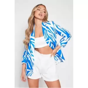 I Saw It First Blue Zebra Print Ruched Sleeve Blazer - Blue