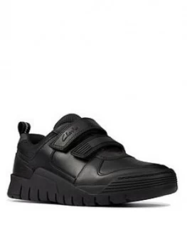 Image of Clarks Boys Scooter Speed Strap School Shoe, Black Leather, Size 2.5 Older
