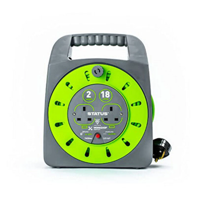 Image of Status 18 Mtr - 13 amp - Hand Bag - 2 Socket Outlet with Thermal Cut Out - Green - Cable Reel