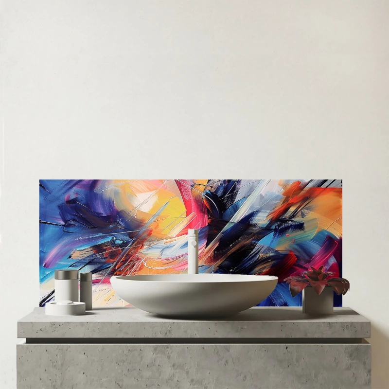Image of Warren Reed - Designer Serene: Calm Amidst Colours Glass Bathroom Splashback Multicolor Unisex
