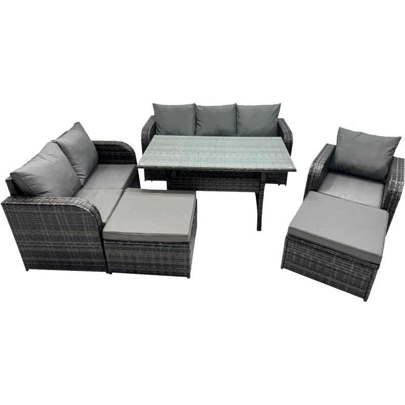 Image of Fimous 8 Seat Outdoor Dining Table Sofa Set with 2 Big Stools in Dark Grey Dark Grey Unisex