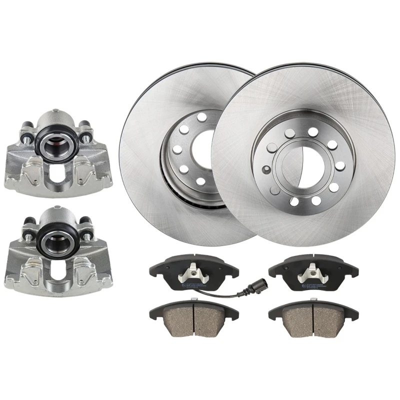 Image of RIDEX 3405B1714 Brake disc and pads set Front Axle, Brake Disc Type: internally vented, with integrated wear warning contact Cast Iron Brake Set,disc