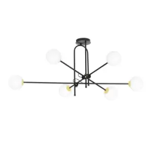 Image of Diarf Black/Gold Globe Ceiling Light with White Glass Shades, 6x E14