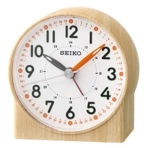 image of Seiko Orange Lumibrite Alarm Clock with Wood Pattern Case