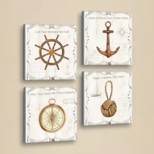 Image of 4KAR023 White Cream Blue Brown Decorative PU Leather Painting (4 Pieces)