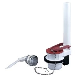 image of Fluidmaster Black red white Chrome effect Plastic Toilet cistern flapper valve complete with round push button kit