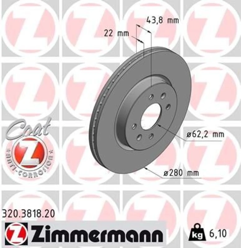 Image of ZIMMERMANN Brake disc ZIMMERMANN 320.3818.20
