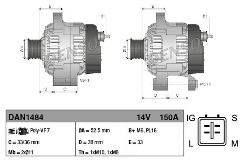 Image of DENSO Alternator DENSO DAN1484