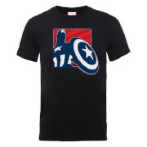 image of Marvel Avengers Assemble Captain America Outline Badge T-Shirt - Black - S