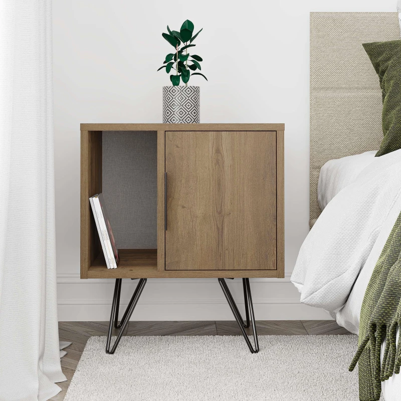 Image of Decortie Glynn' Modern Bedside Table with Metal Hairpin Legs 50cm in Dark Brown Size: 1 Pack Dark Brown Unisex 1 Pack