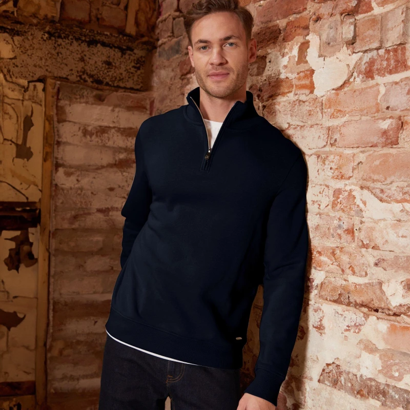 Image of Threadbare Mock T-Shirt Quarter Zip Sweatshirt Navy