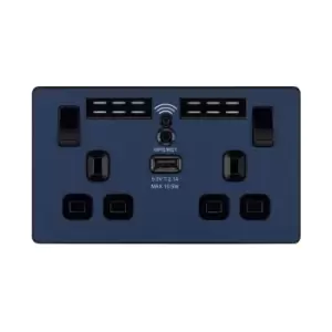 image of BG Evolve Matt Blue WiFi Extender Double Switched 13A Power Socket + 1 X USB (2.1A) - PCDDB22UWRB