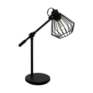 Image of Table Desk Lamp Colour Black Shade Black Open Wire Frame Pivots Bulb E27 1x40W