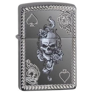 image of Zippo Unisex's Spade and Skull Design Armor Black Ice Windproof Lighter