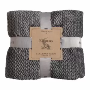 image of Crossland Grove Chevron Flannel Fleece Throw Charcoal 1400x1800mm