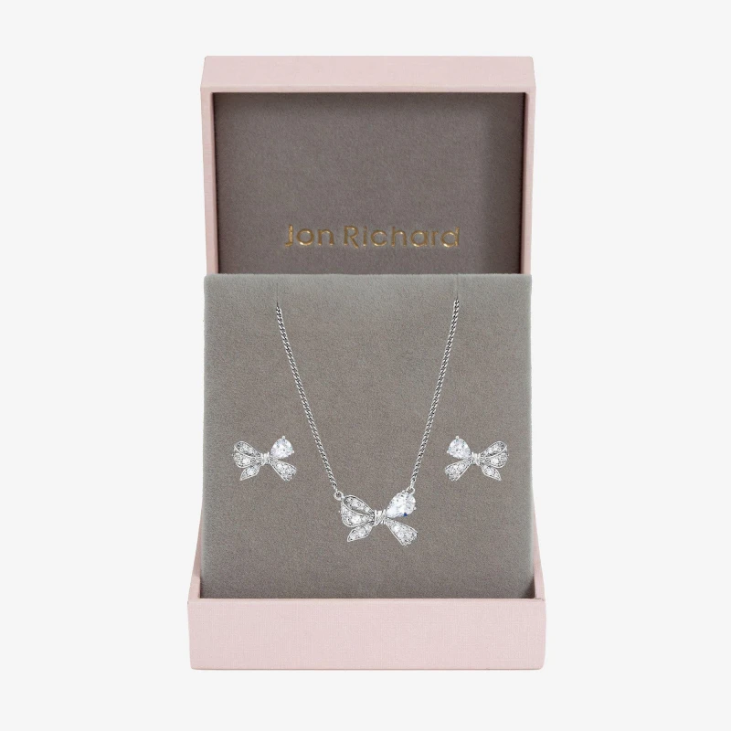 Image of Jon Richard Rhodium Plated Bow Box Set - Gift Box Jewellery Sets One Size Silver 73381311000