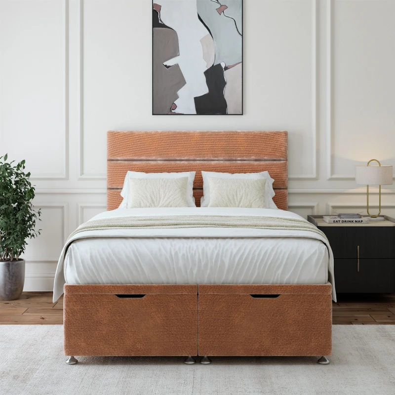 Image of Bedmaster Bedmaster Chenille Ottoman Divan Base And Lined Headboard in Brown Size: Super King Brown Super King Unisex 7867868586670