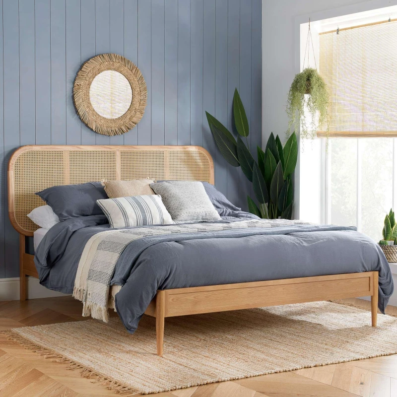 Image of Birlea Elina Rattan Bed Frame, Oak Oak