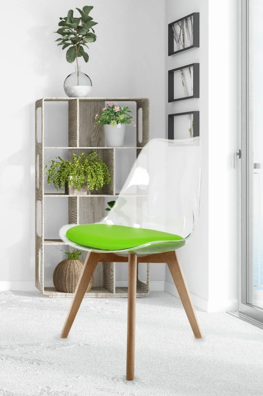 Image of Fusion Living Soho Clear Plastic Dining Chair with Squared Light Wood Legs in Green Green Unisex