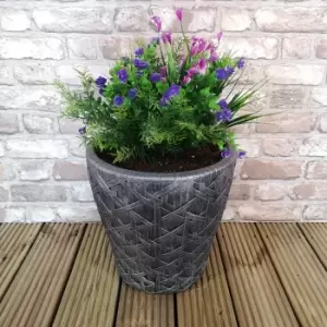 image of Roma Grey Pewter Weave Effect Garden Planter 33cm H x 32cm x 35cm W